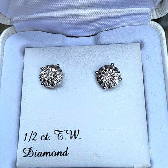 1/2 Carat T.W. Diamond Composite Round Stud Earrings MSRP $700 - Picture 4 of 11